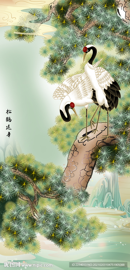 鼠绘国画松鹤延年