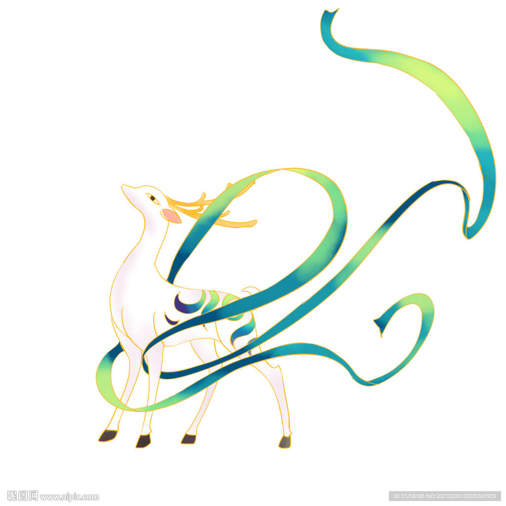 矢量鹿 丝绸之路 神话 彩带