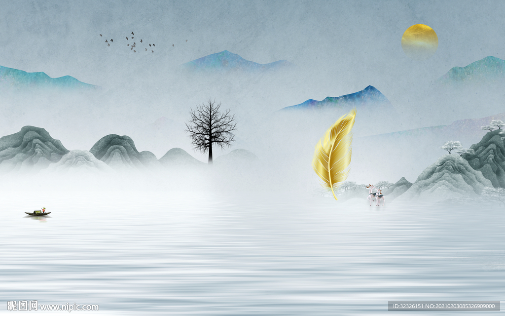 现代爆款山水画 TIF分层
