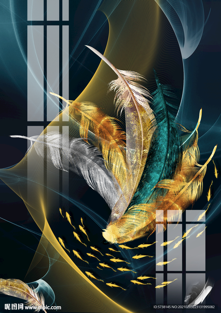 轻奢彩色羽毛装饰画玄关电视背景