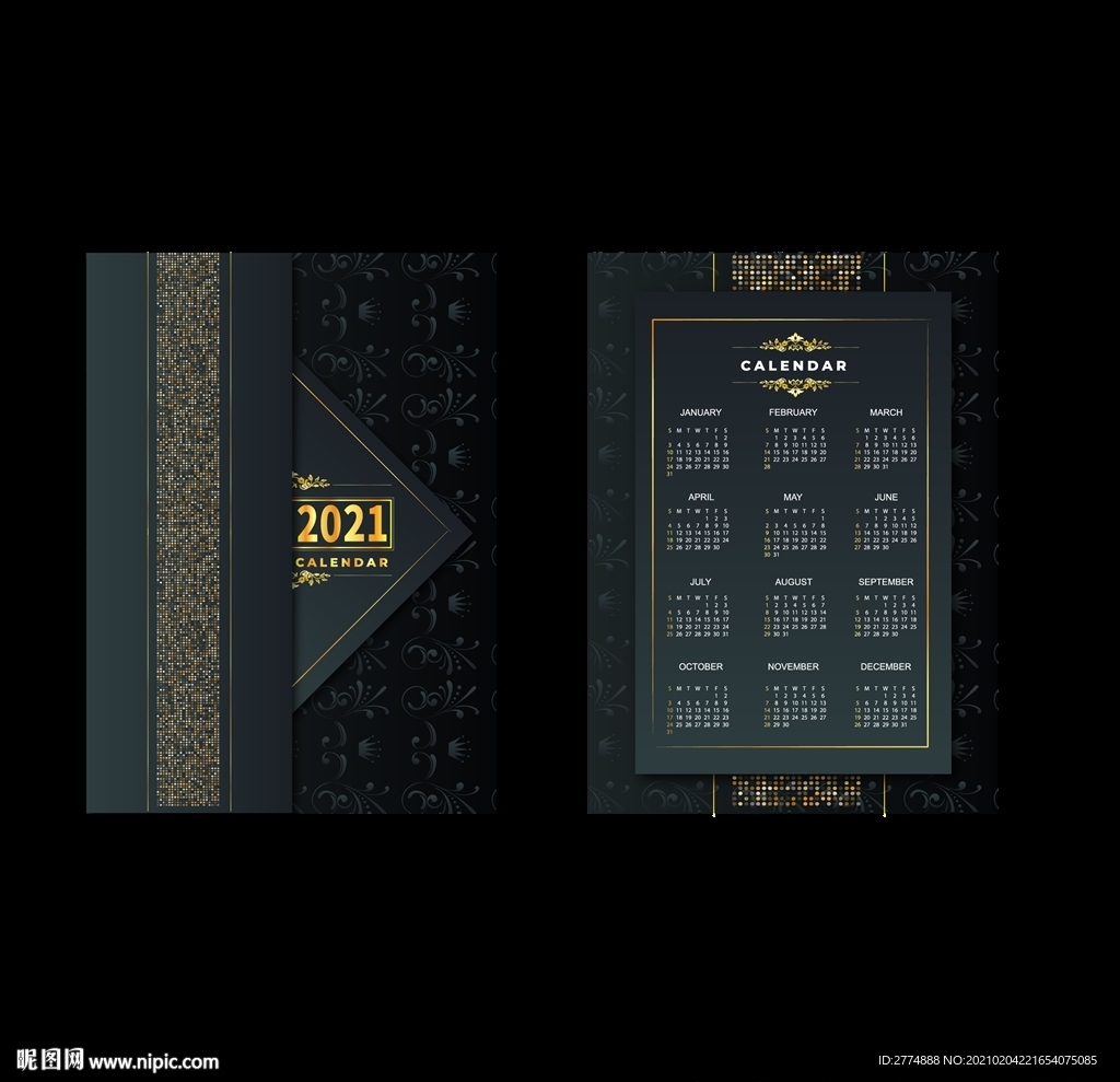 2021黑金日历矢量素材