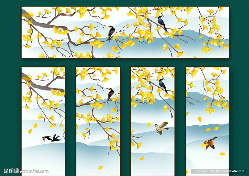 中国风山水花鸟挂画