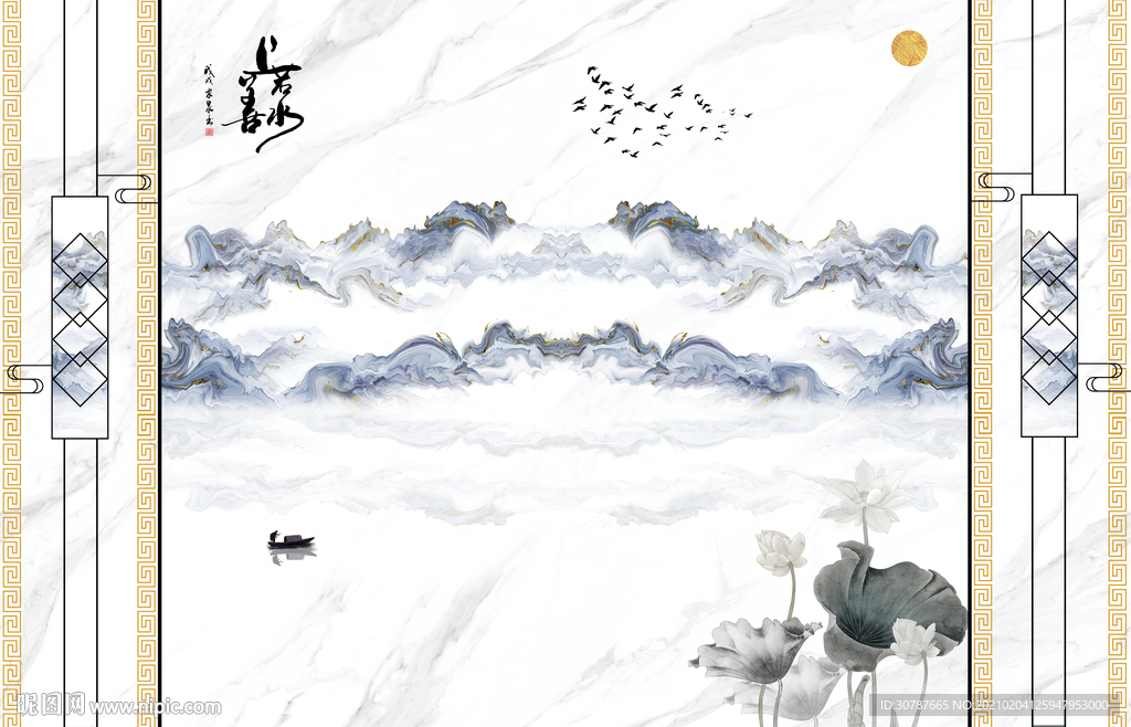 护墙板大理石纹山水背景墙