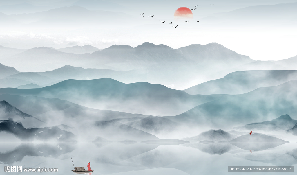 问道意境山水背景墙