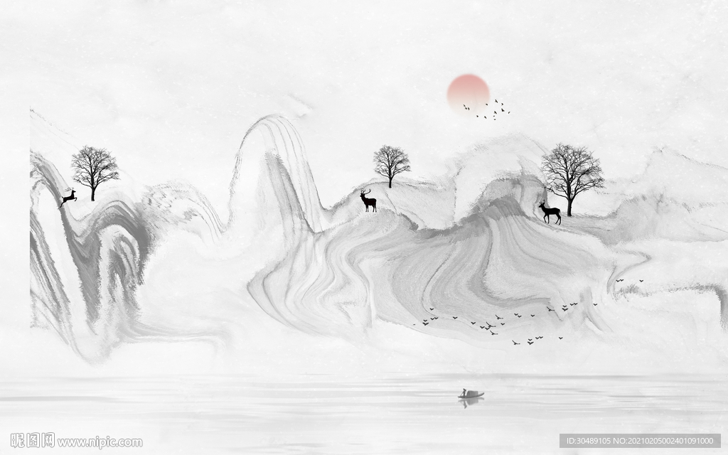 新中式大理石山水背景墙