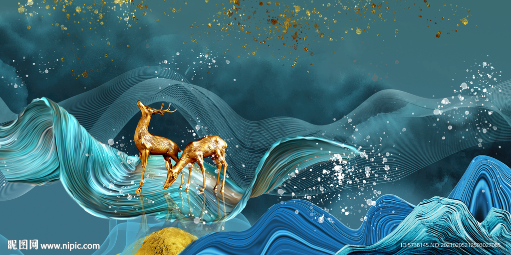 轻奢抽象麋鹿线条装饰画玄关电视