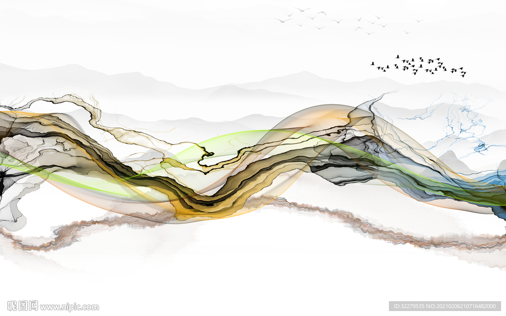 新款 客厅山水画 文件分层画