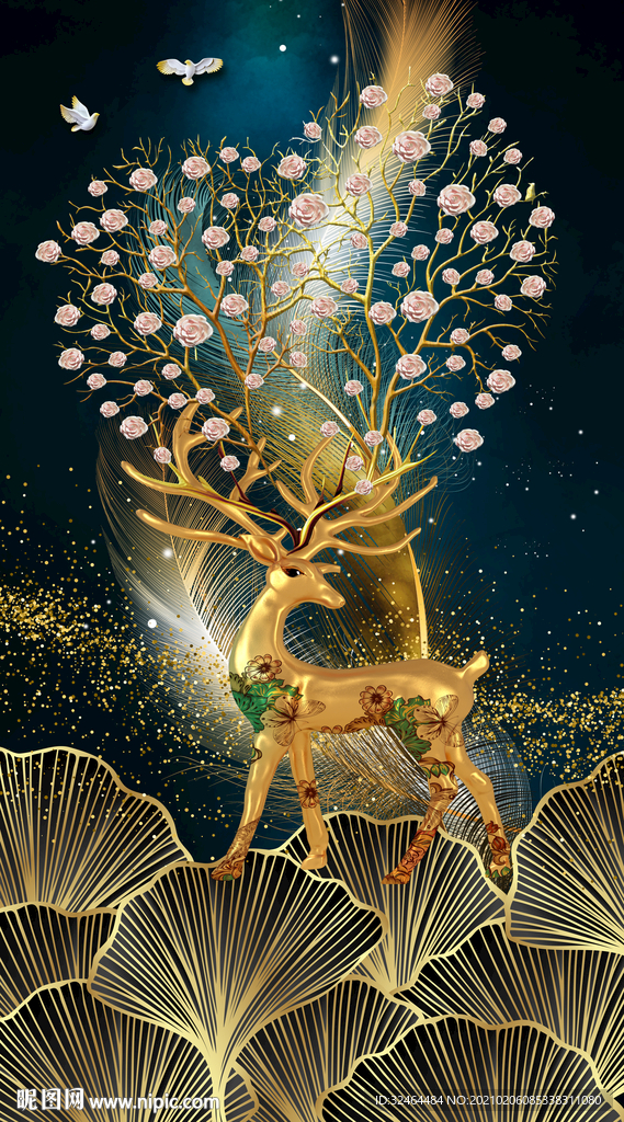 麋鹿玄关装饰画