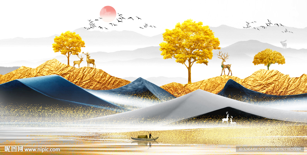 抽象山水风景金山装饰画