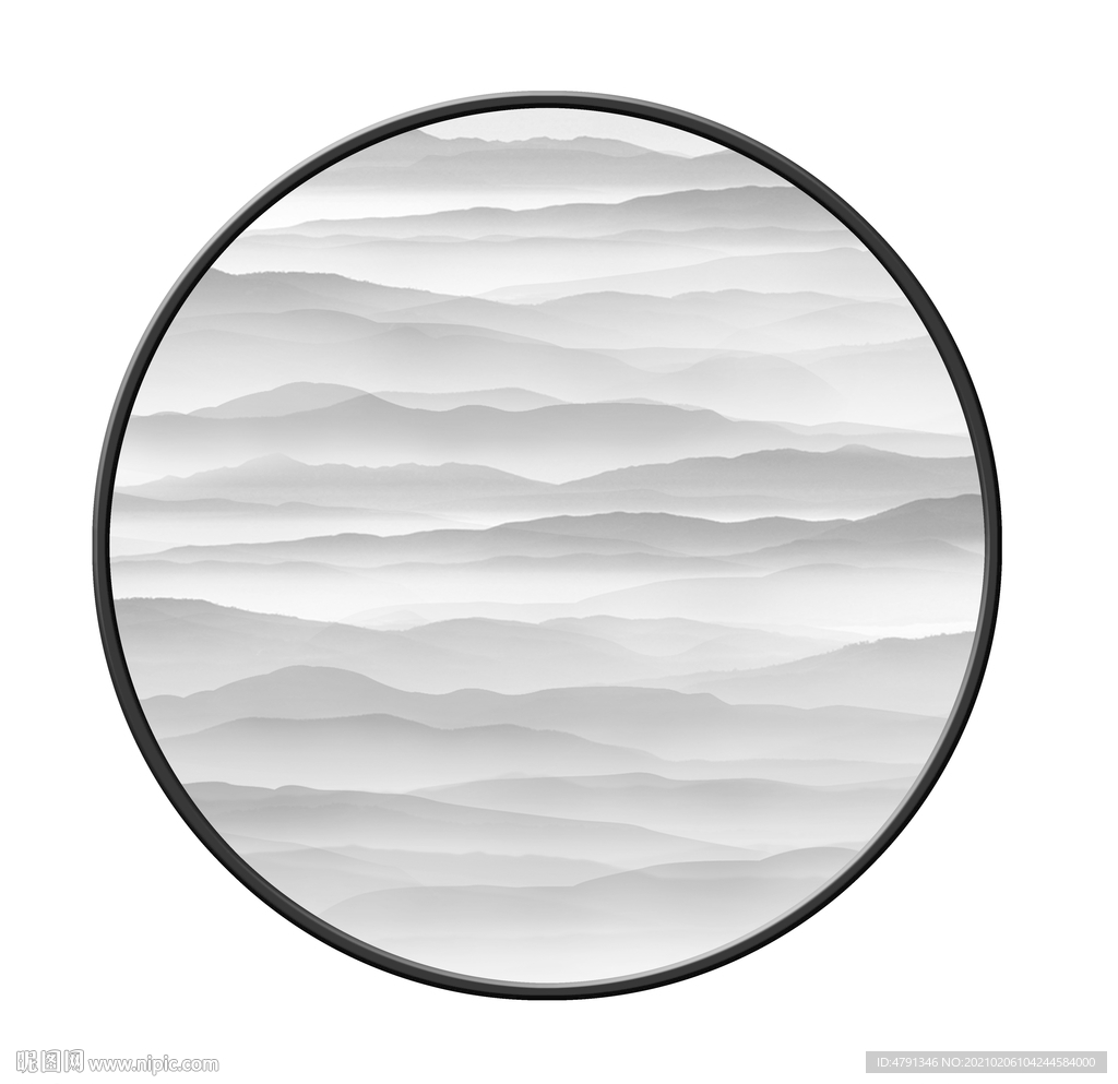 圆形山水水墨