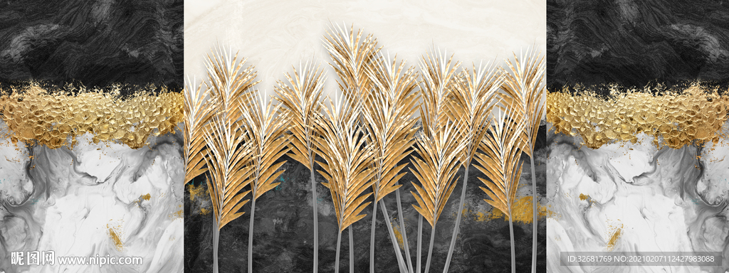 麦穗金箔画三联玄关