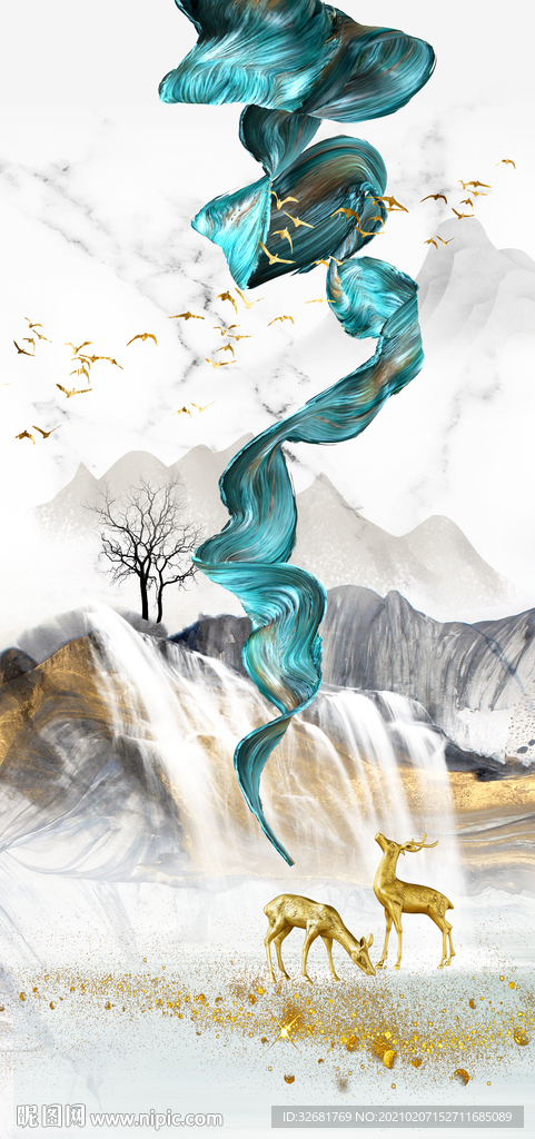 麋鹿山水