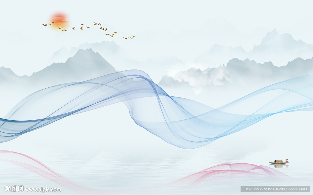 客厅新简约山水画 文件分层画