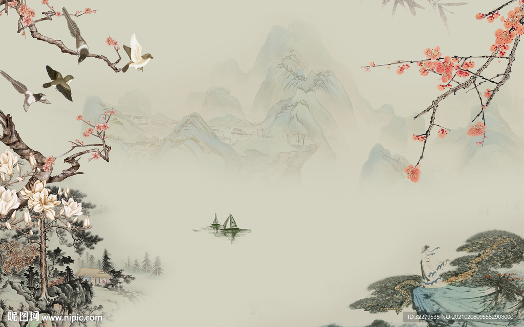 花鸟新人气山水画 文件分层画