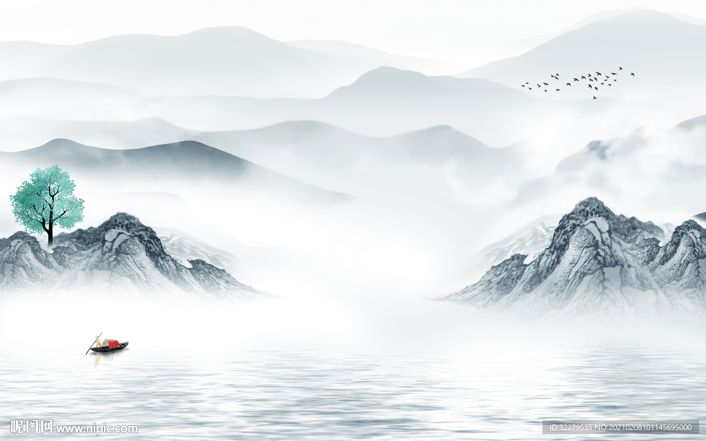 人气新简约山水画 文件分层画