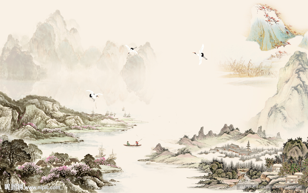 古风新简约山水画 文件分层画