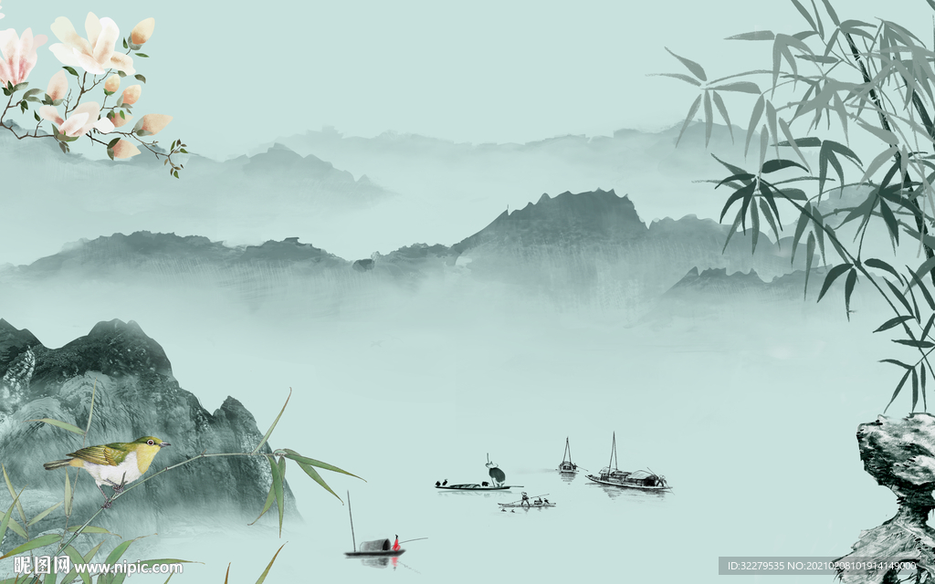 高清新简约山水画 文件分层画