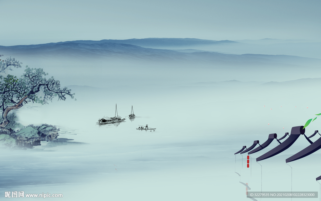 江南 新简约山水画 文件分层画