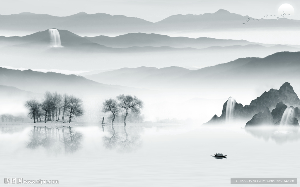 奢华新简约山水画 文件分层画