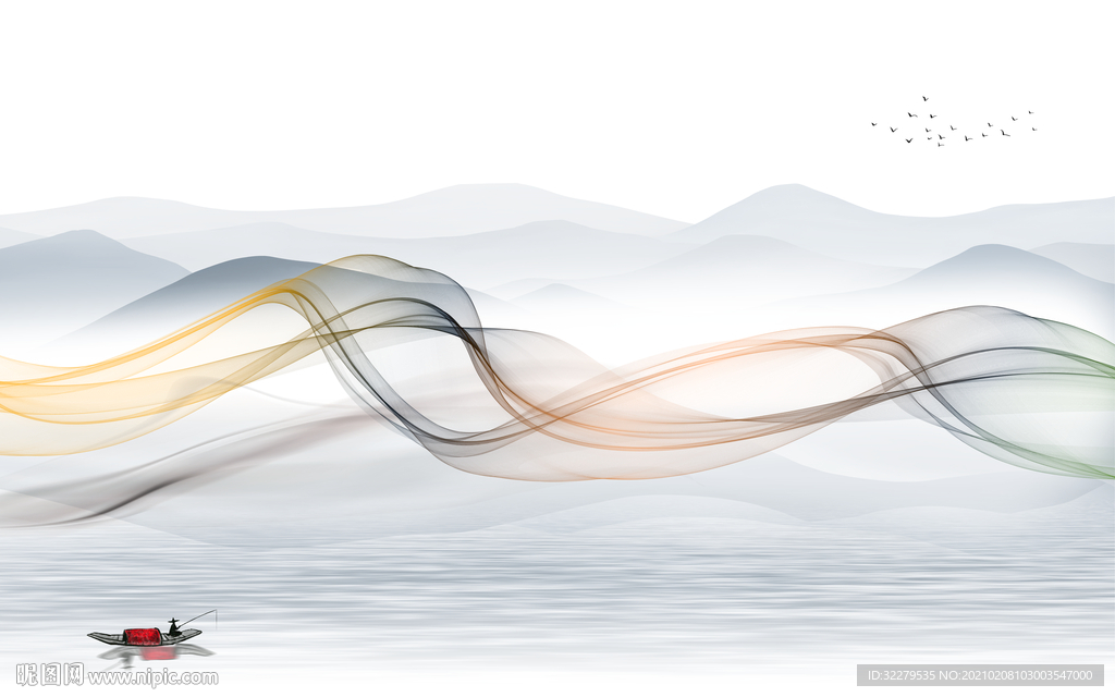 线条 新简约山水画 文件分层画