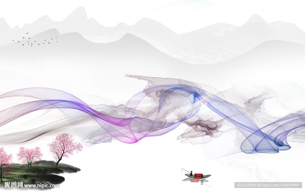 线条 新简约山水画 文件分层画