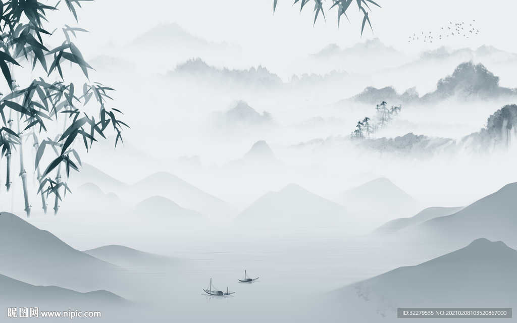 新中式新简约山水画 文件分层画