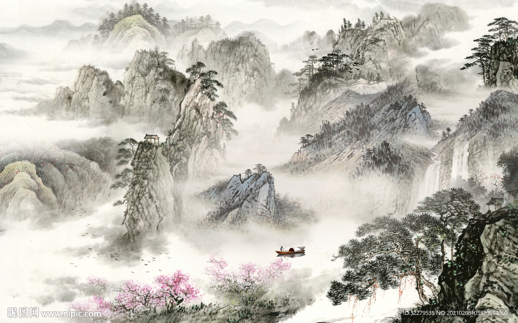 国画新简约山水画 文件分层画