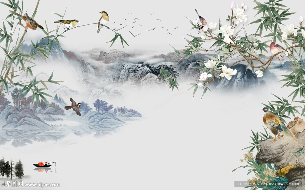 现代 新简约山水画 文件分层画