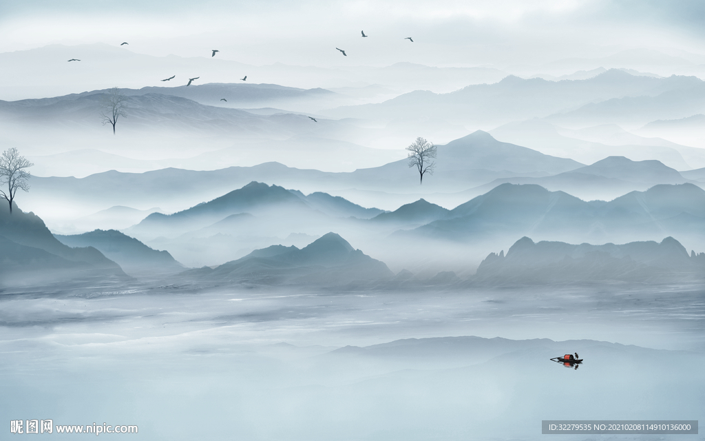 高清新高端山水画 文件分层画