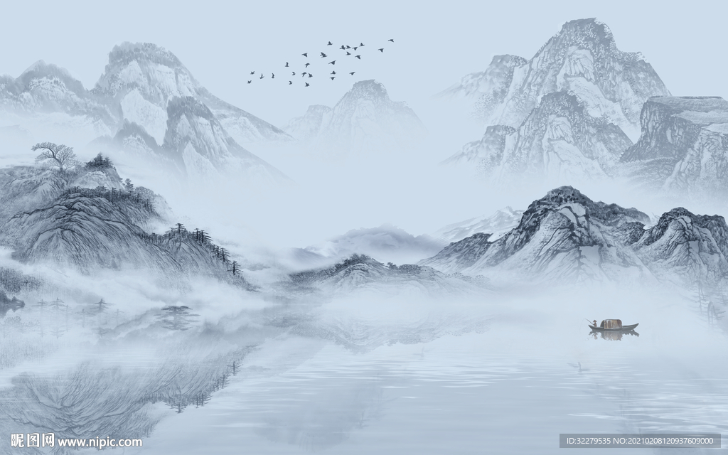 现代 新高端山水画 文件分层画