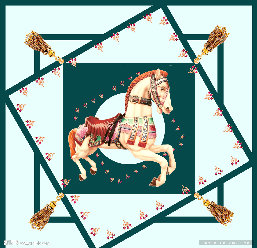 绿色木马丝巾图案设计