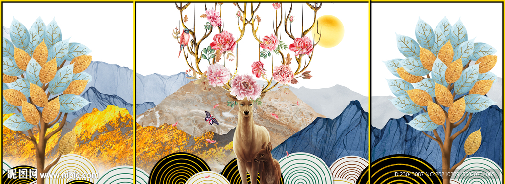 新中式麋鹿装饰画