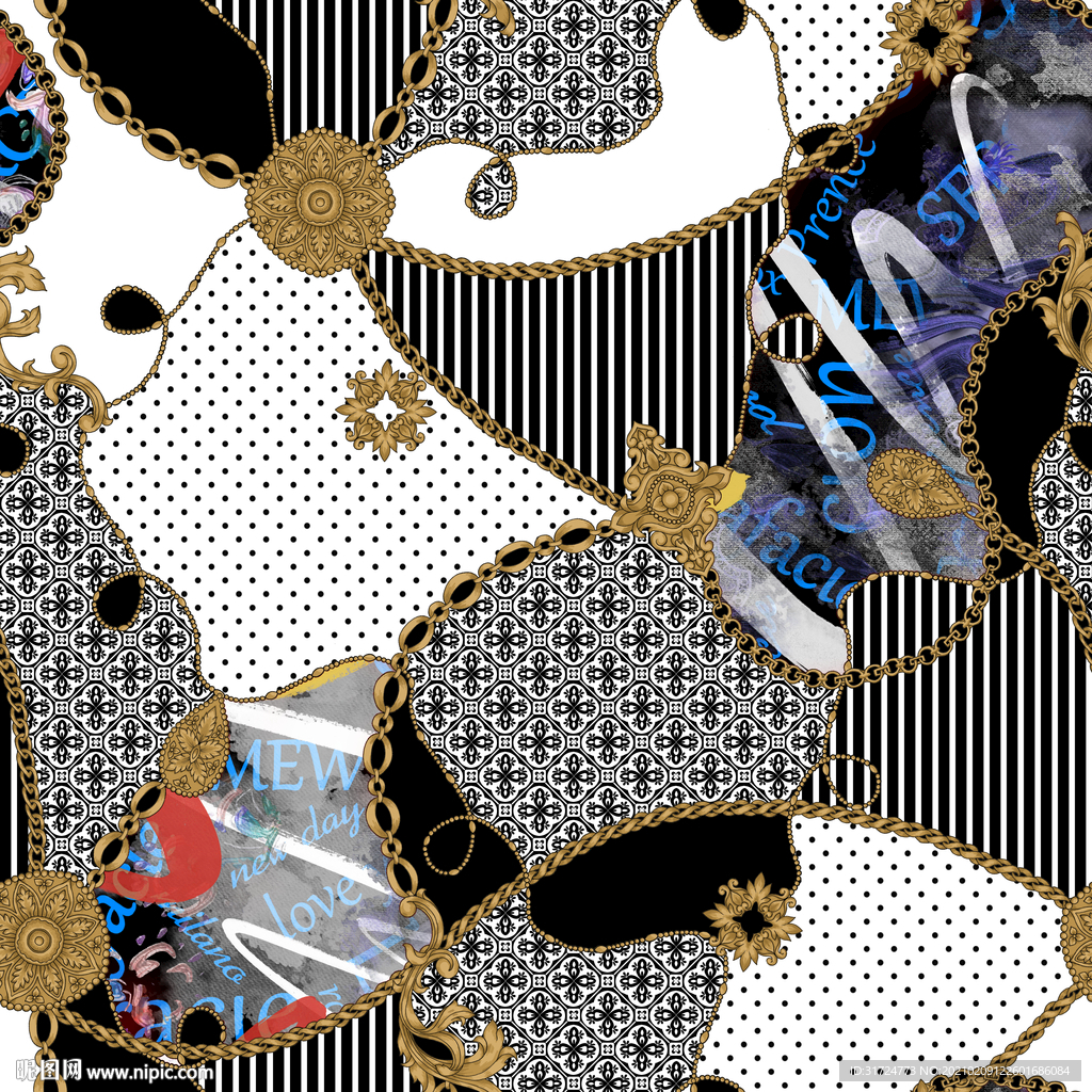 大牌 链条 花朵 方巾