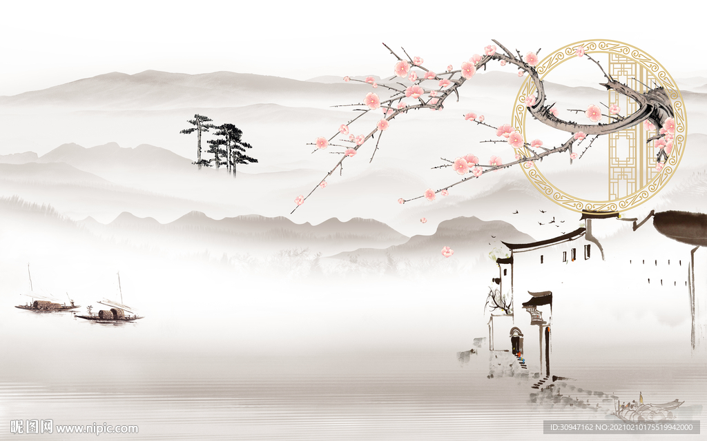 江南 古风意境山水 TIF分层