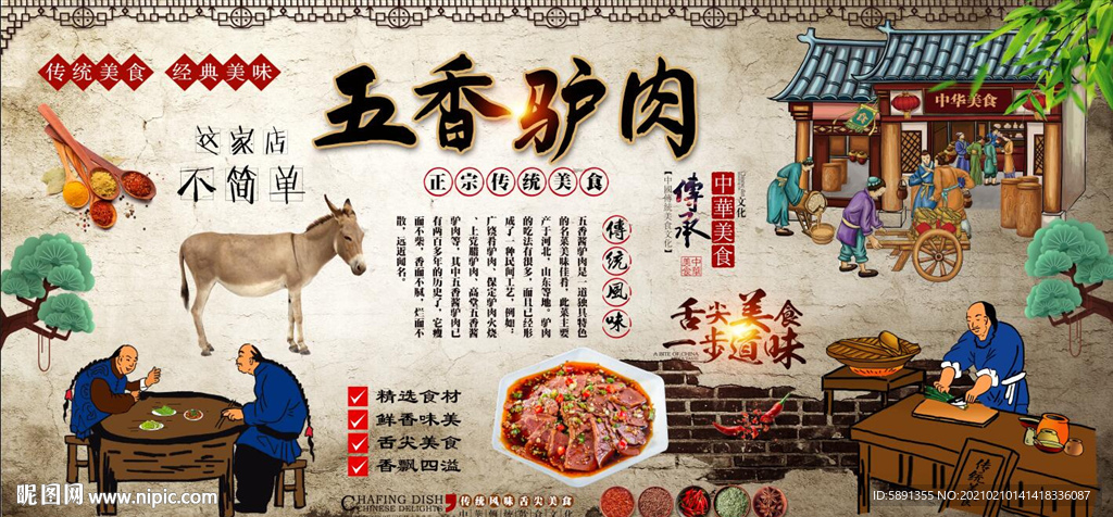 五香驴肉背景墙