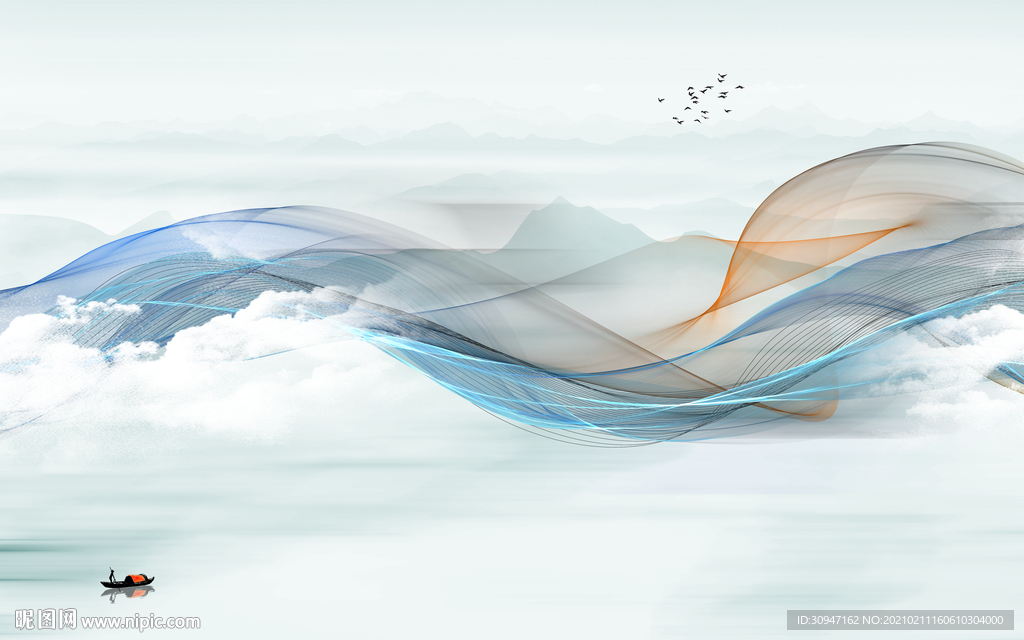 线条古风意境山水 TIF分层