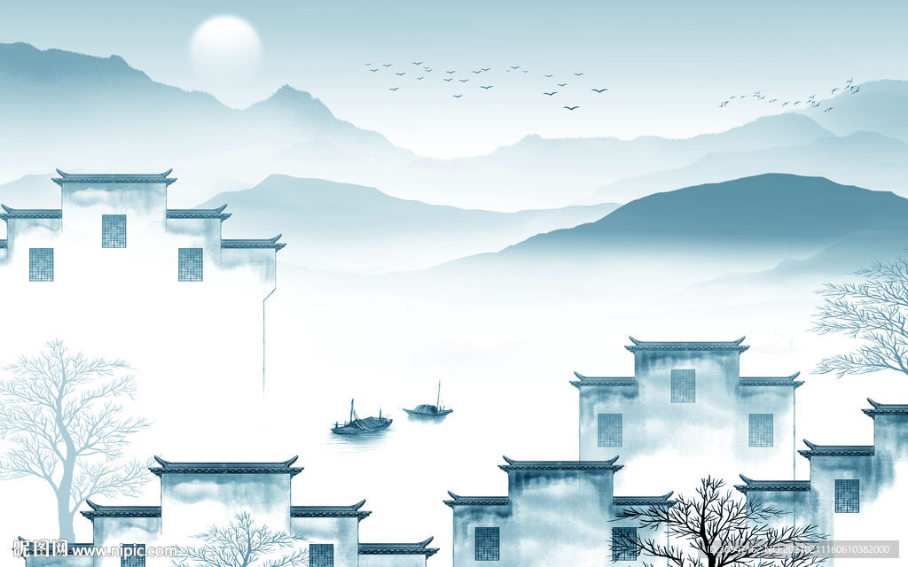 徽派简约意境山水 TIF分层