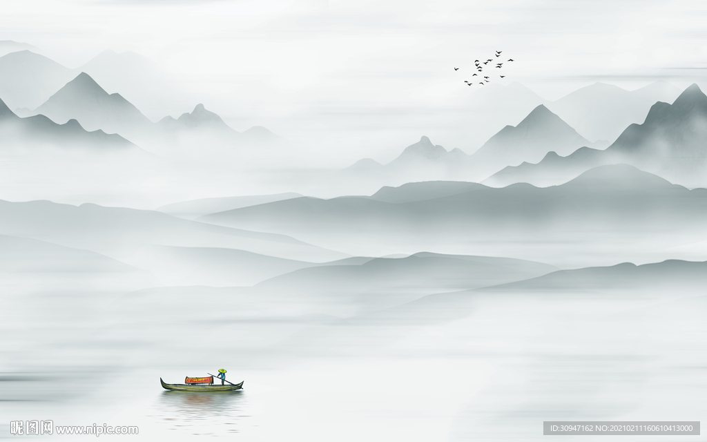 中国风简约意境山水 TIF分层