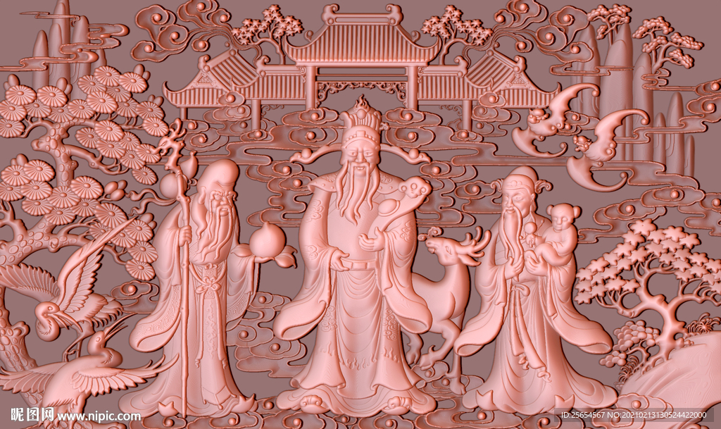 招财进宝铜雕背景墙