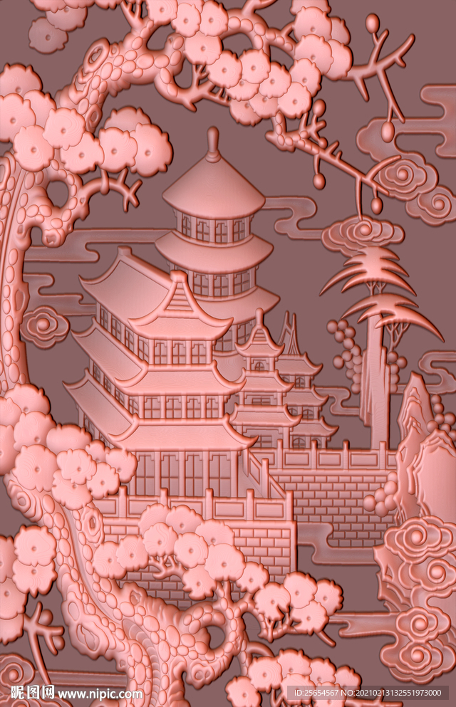 宝塔山水铜雕玄关