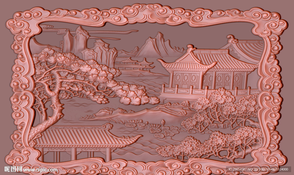古典山水浮雕背景墙