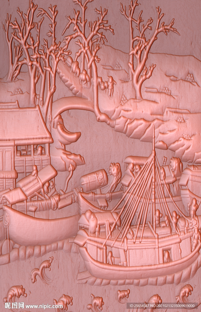 立体浮雕流水生财一帆风顺玄关