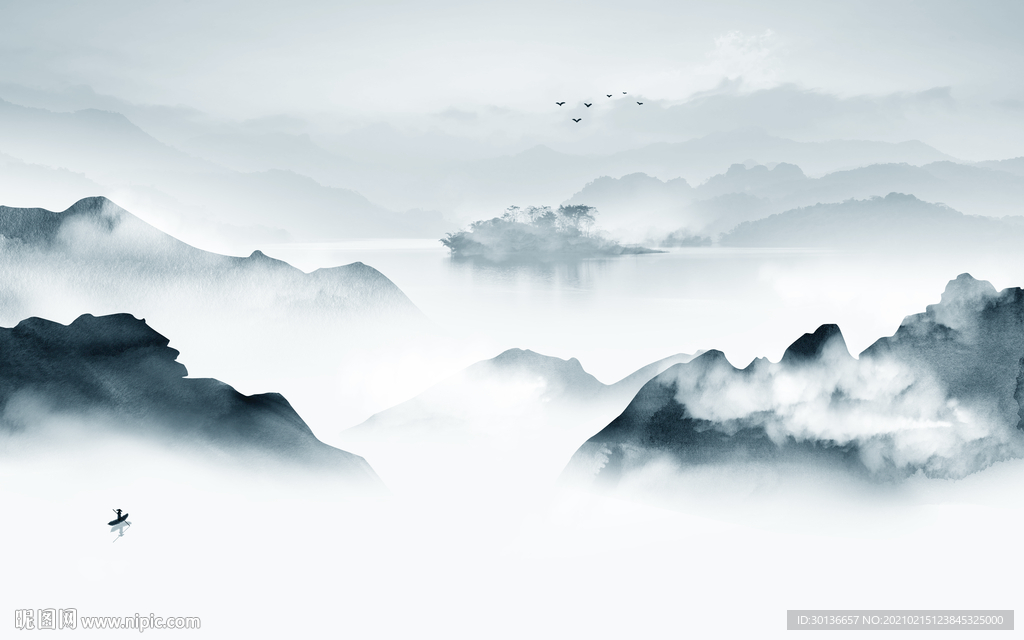 中式高档意境山水 tif分层