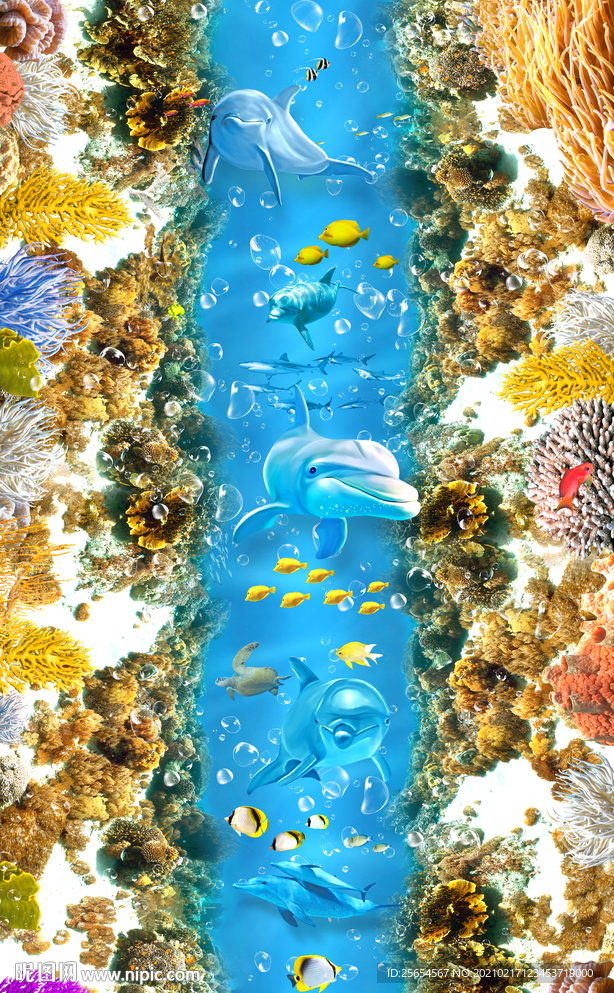 珊瑚海龟热带鱼3D地板
