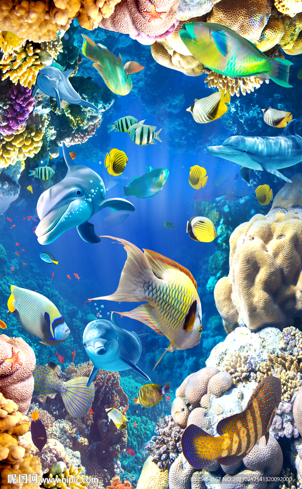 3D海底世界海豚地砖