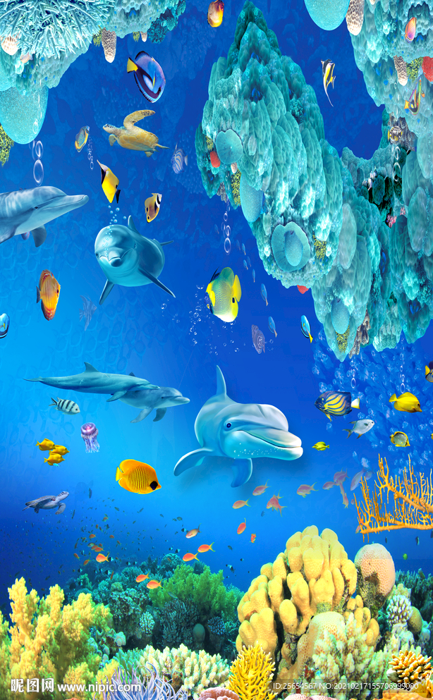 唯美海景海底世界珊瑚3D地板