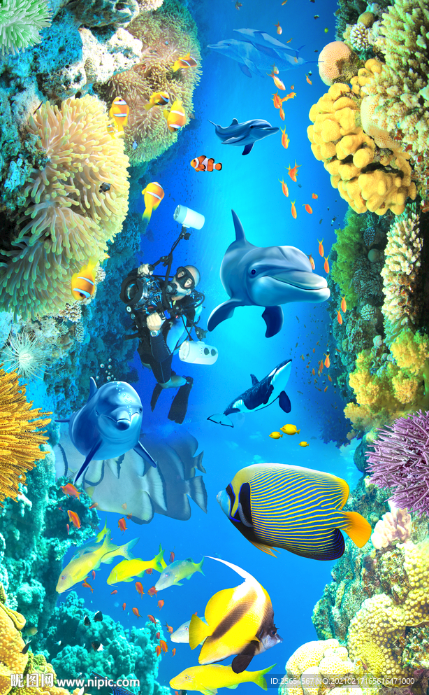 珊瑚热带鱼3D地板