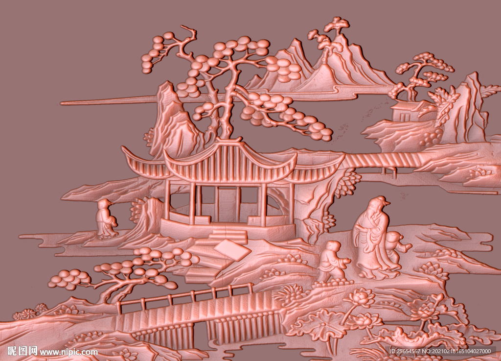 立体浮山水花鸟电视背景墙