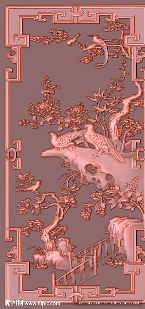 桃花源中式花鸟铜雕玄关