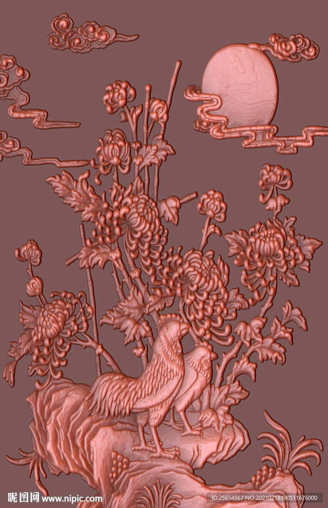 鸣鸡铜雕玄关壁画